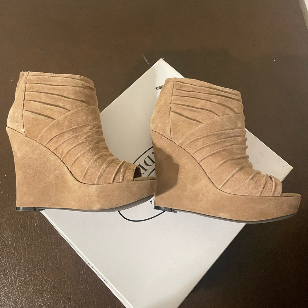 Taupe Suede Booties w/peep toe